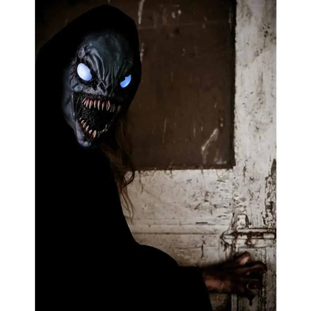 LED Monster Mask Adult Horror Latex Light Up Eyes Full Head Scary Costume